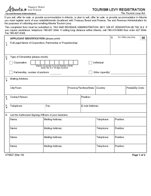 Tourism Levy Registration Registration Form for Tourism Levy