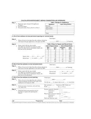 Combustion Air Calculation Worksheet  Form