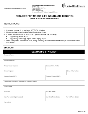  PROOF of DEATH for GROUP INSURANCE 2018-2024