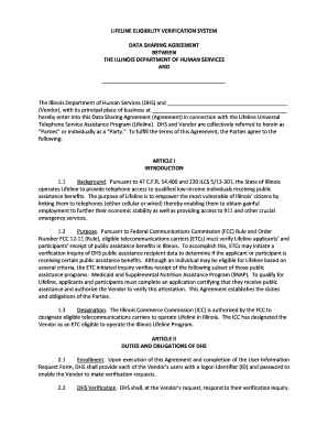 Lifeline Eligibility Verification System Data Sharing Agreement  Form