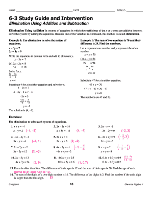 6 3 Study Guide and Intervention Elimination Using Addition and Subtraction  Form