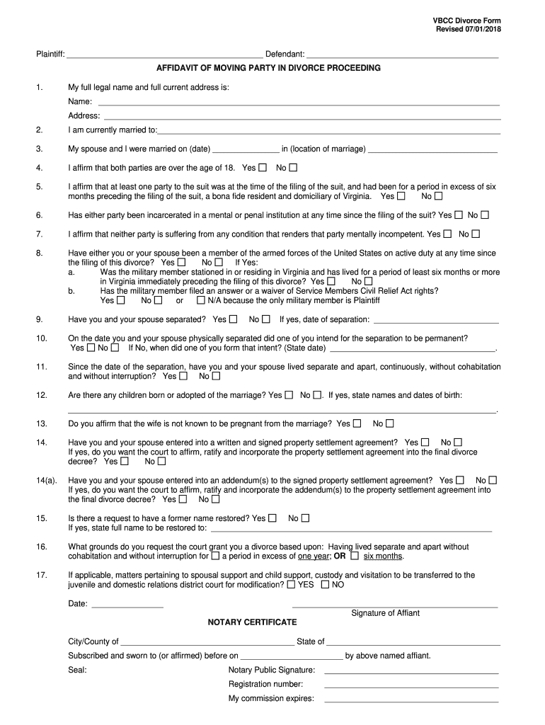 Divorce Vbcc  Form