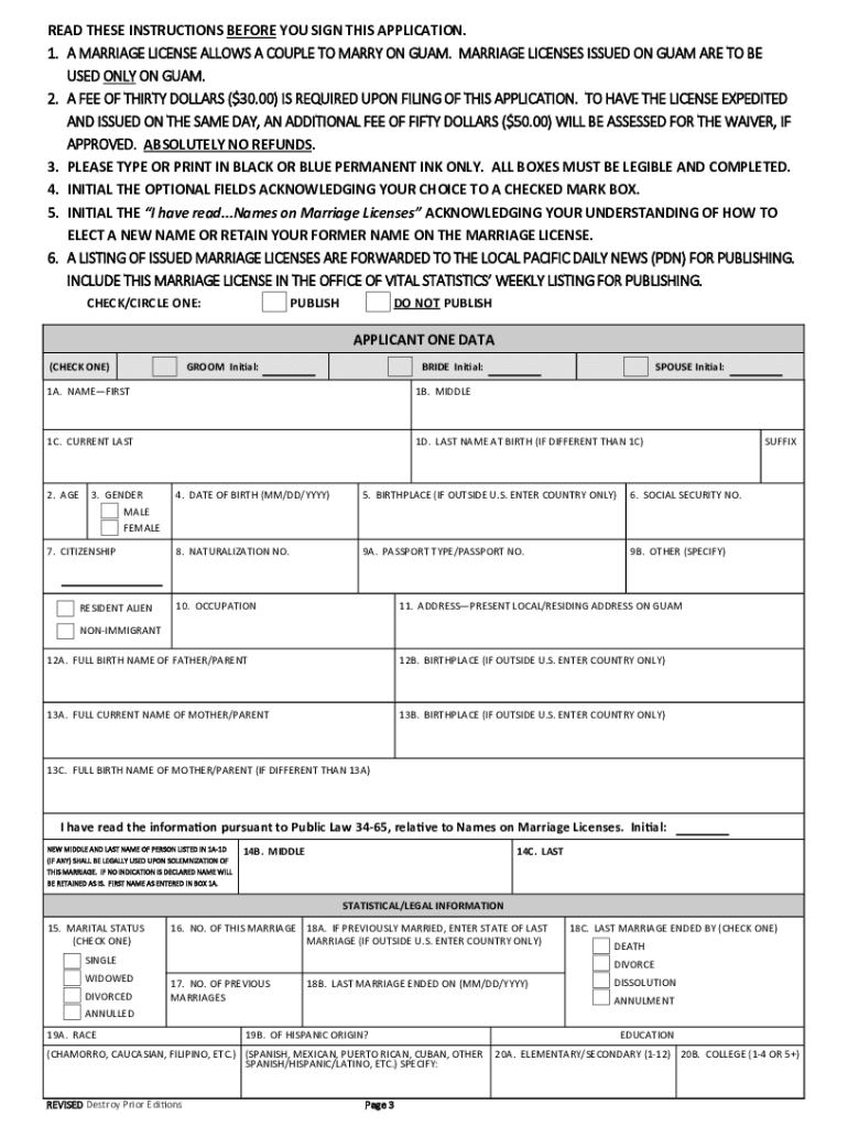 Guam Marriage License Application  Form