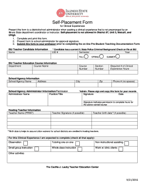 Get and Sign Self Placement Form 2016-2022