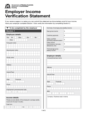  Employer Income Verification Statement 2018-2024