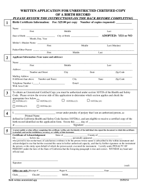  Application for Unrestricted Certified Copy 2014-2024