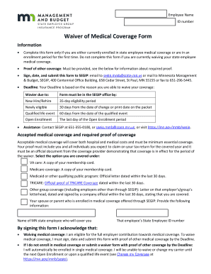 Waiver of Medical Coverage Form Waiver of Medical Coverage Form