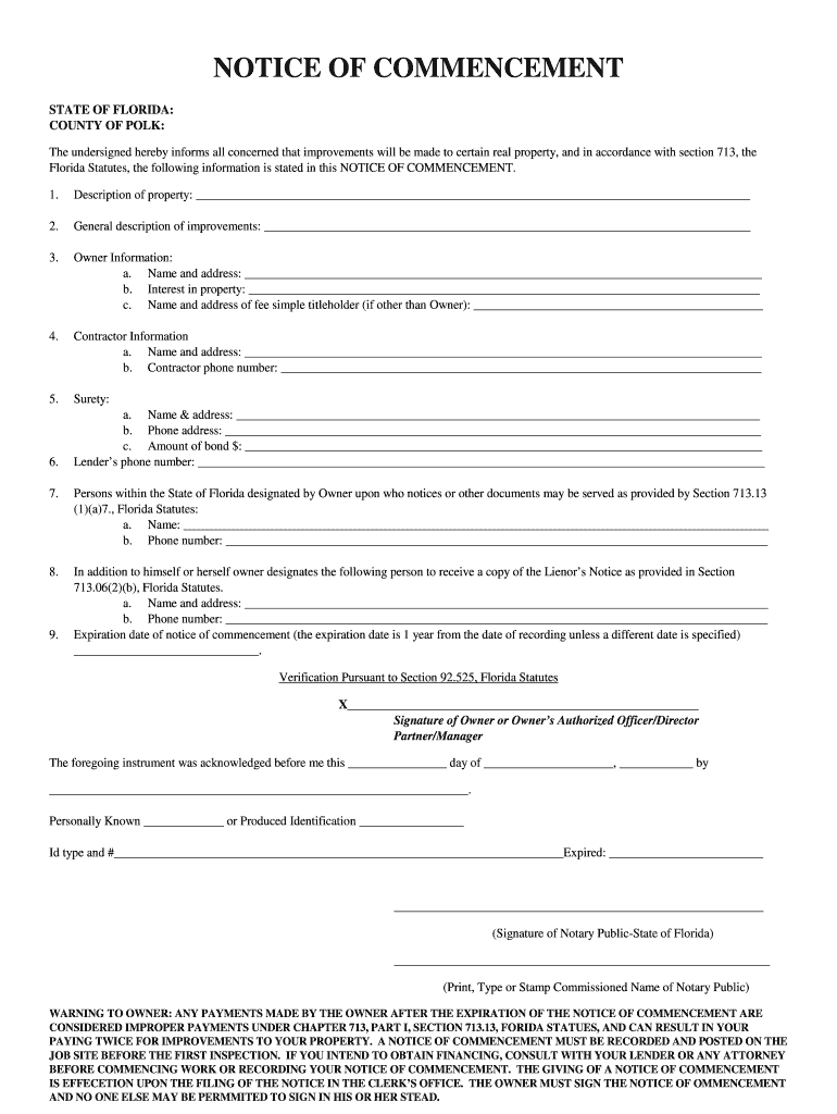 Notice of Commencement Haines City  Form