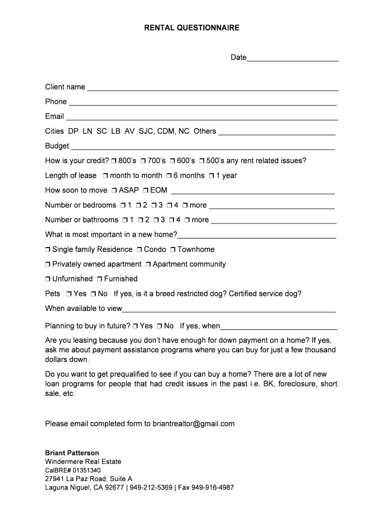 Rental Questionaire DOCX  Form