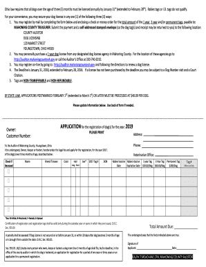 Mahoning County Dog License  Form