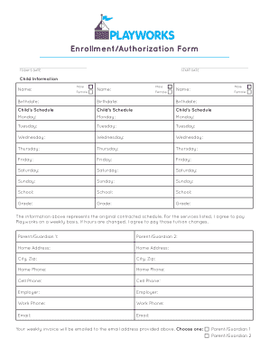 EnrollmentAuthorization Form Playworks