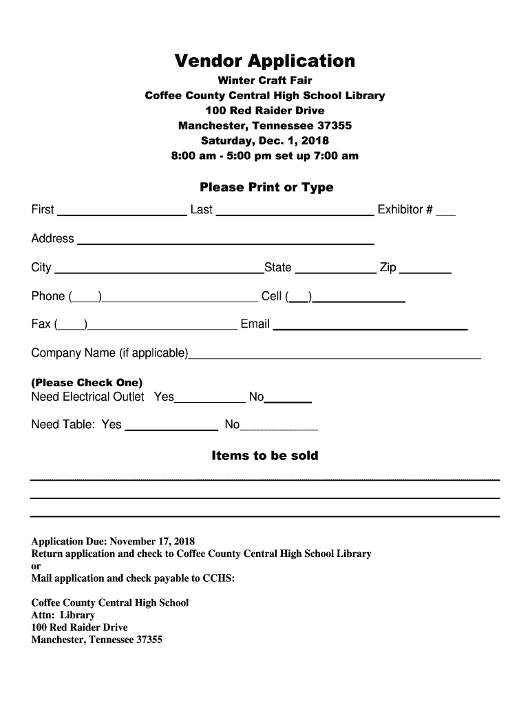 Craft Fair Vendor Application 1 1  Form