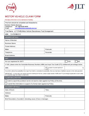 Motor Vehicle Claim Form TIAIB