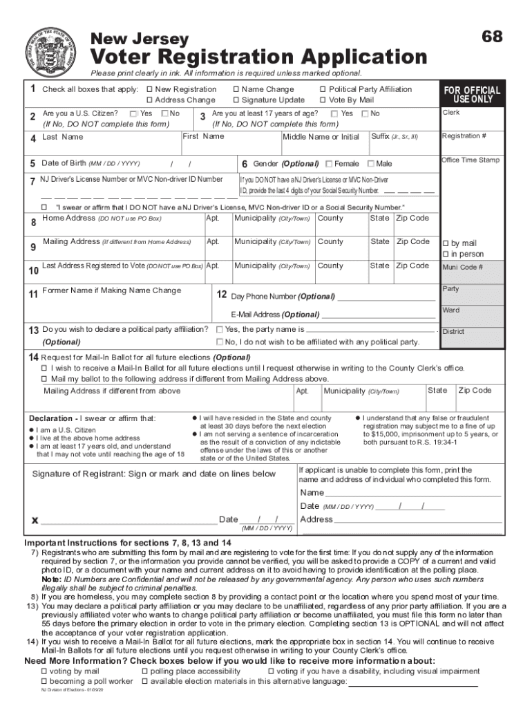 New Jersey Registration Application  Form