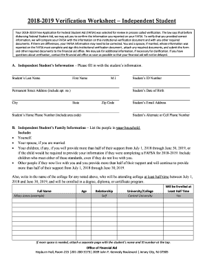  Verification Worksheet New Jersey City University 2018