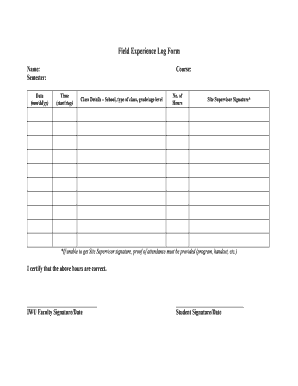 BME Field Experience Log Form