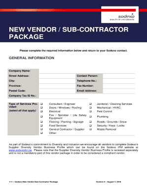 New Vendor Sub Contractor Package Sodexo Canada IFM  Form