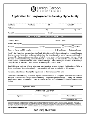 Application for Employment Retraining  Form