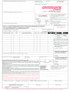 Gardewine Bill of Lading  Form