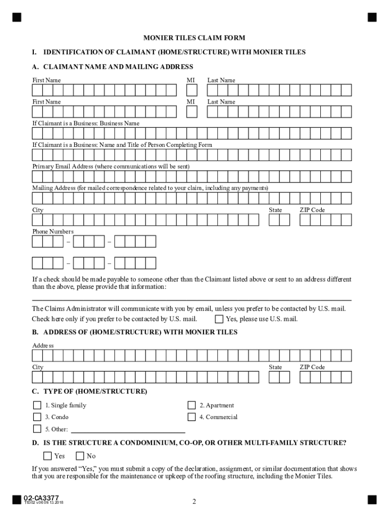  Monier Tiles Claim Form 2018-2024