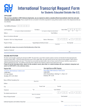 International Transcript Request Form Cuny Edu