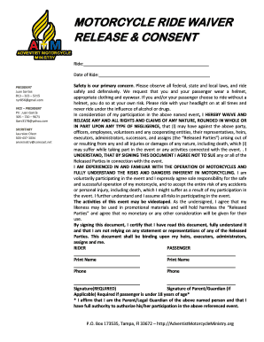 Motorcycle Ride Waiver Form Template