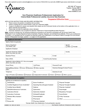 Non Physician Health Care Professionals Application for Claims Made Professional Liability Insurance, New Business  Form