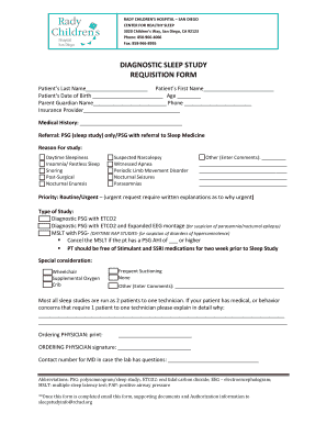 Diagnostic Sleep Study Requisition Form Rady Children&#039;s Hospital San
