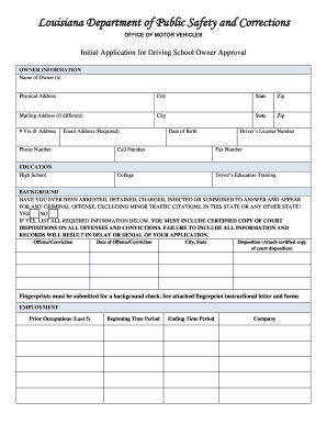 INITIAL APPLICATION for DRIVING SCHOOL OWNER APPROVAL DPSMV2400  Form