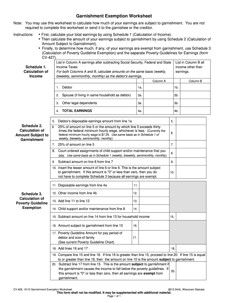  Wisconsin Garnishment Exemption Worksheet 2010-2024