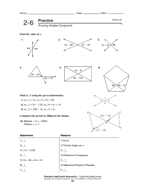 Proving Angles Congruent Worksheet  Form