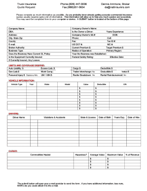 Commercial Truck Insurance Quote Application Commercial Trucking Quote Request Form