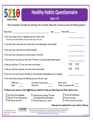 Healthy Habits Questionnaire for Students  Form