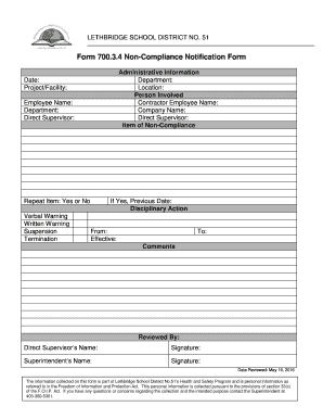 Non Compliance Notification Form