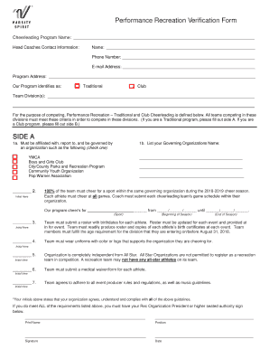 Performance Recreation Verification Form