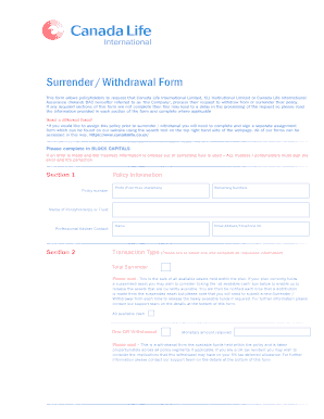 Canada Life Withdrawal Form