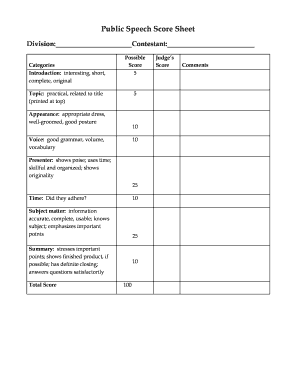 Speech Score Sheet  Form