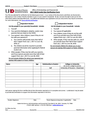 Get and Sign Family Size Clarification Form University of Houston 2017