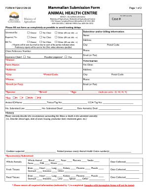 Mammalian Submission Form Animal Health