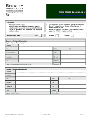 Solid Waste Questionnaire  Form