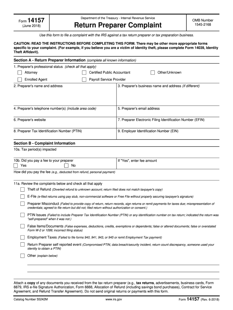  Tax Preparer Complaint Form 14157 2018-2024