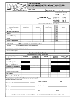 Business and Occupation Tax Return City of Longview, WA  Form