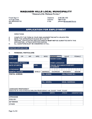 Maquassi Hills Local Municipality Application Form