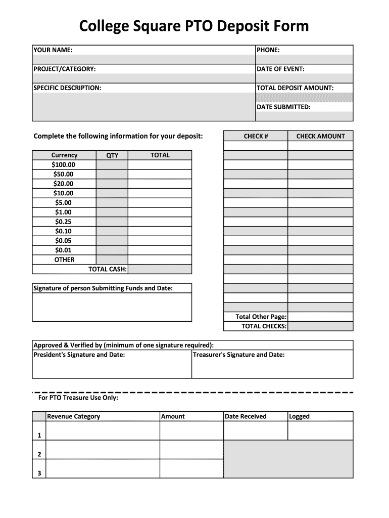 Pto Deposit  Form