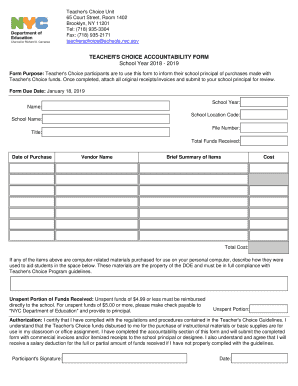  Teacher&#039;s Choice Accountability Form 2018