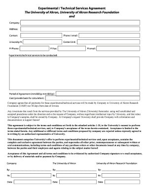 Experimental Technical Services Agreement  Form