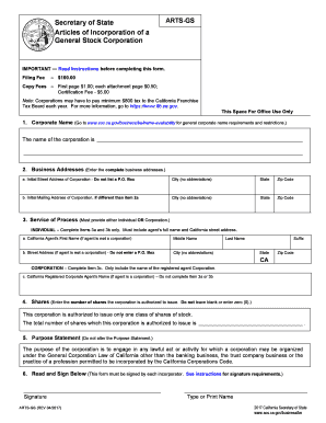 California Incorporation  Form