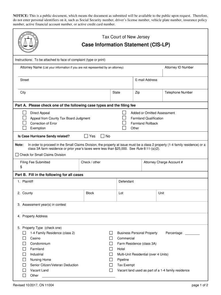  Case Information Statement CIS LP Case Information Statement CIS LP 2017-2024