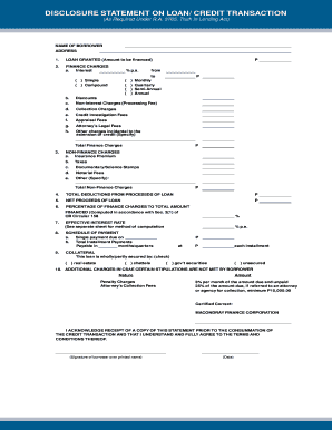 Sss Disclosure Statement on Loan Credit Transaction  Form