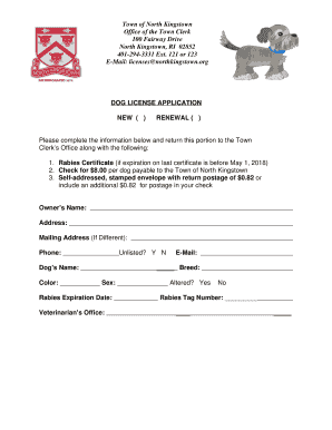 North Kingstown Dog License  Form